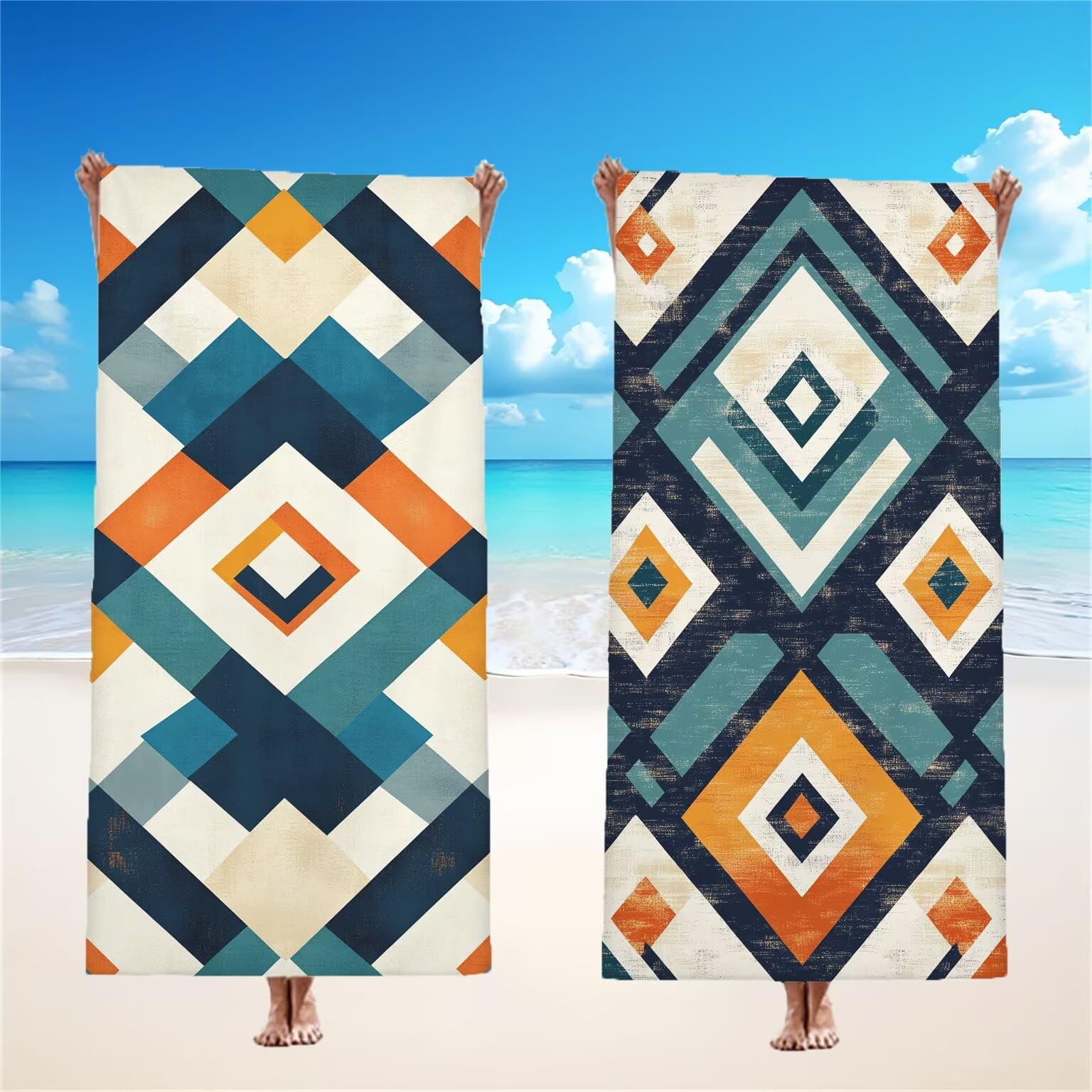 Bohemia Ręcznik plażowy dla dorosłych, ręcznik z mikrofibry 100 x 200 cm, duży, 2 sztuki, ręczniki kąpielowe, unikalne zatrzaskowe, chłonne, szybkoschnące, odporne na piasek, lekka konstrukcja, do