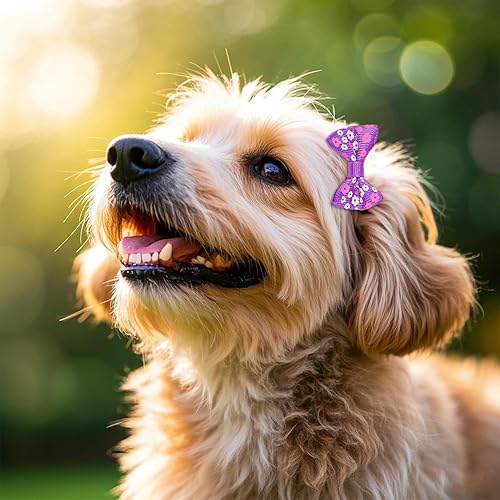 Miniatura 7 de XIMA 160 lazos para el pelo de mascotas con clips y bandas de goma, accesorios de aseo multicolor para cachorros y perros