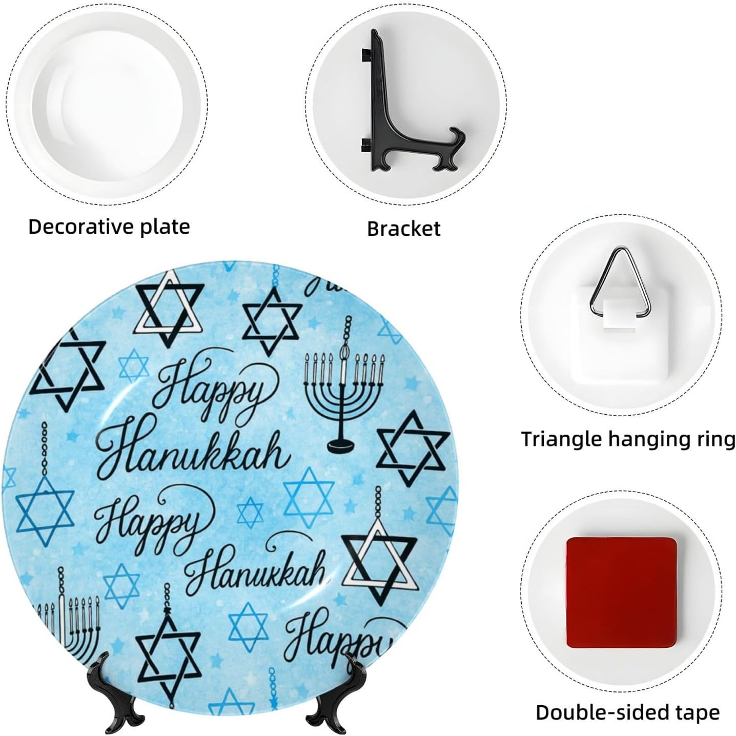 Jewish Hanukkah Theme 10 Inch Decorative Plate With Stand, Elegant Display Wall Plate For Home Decor