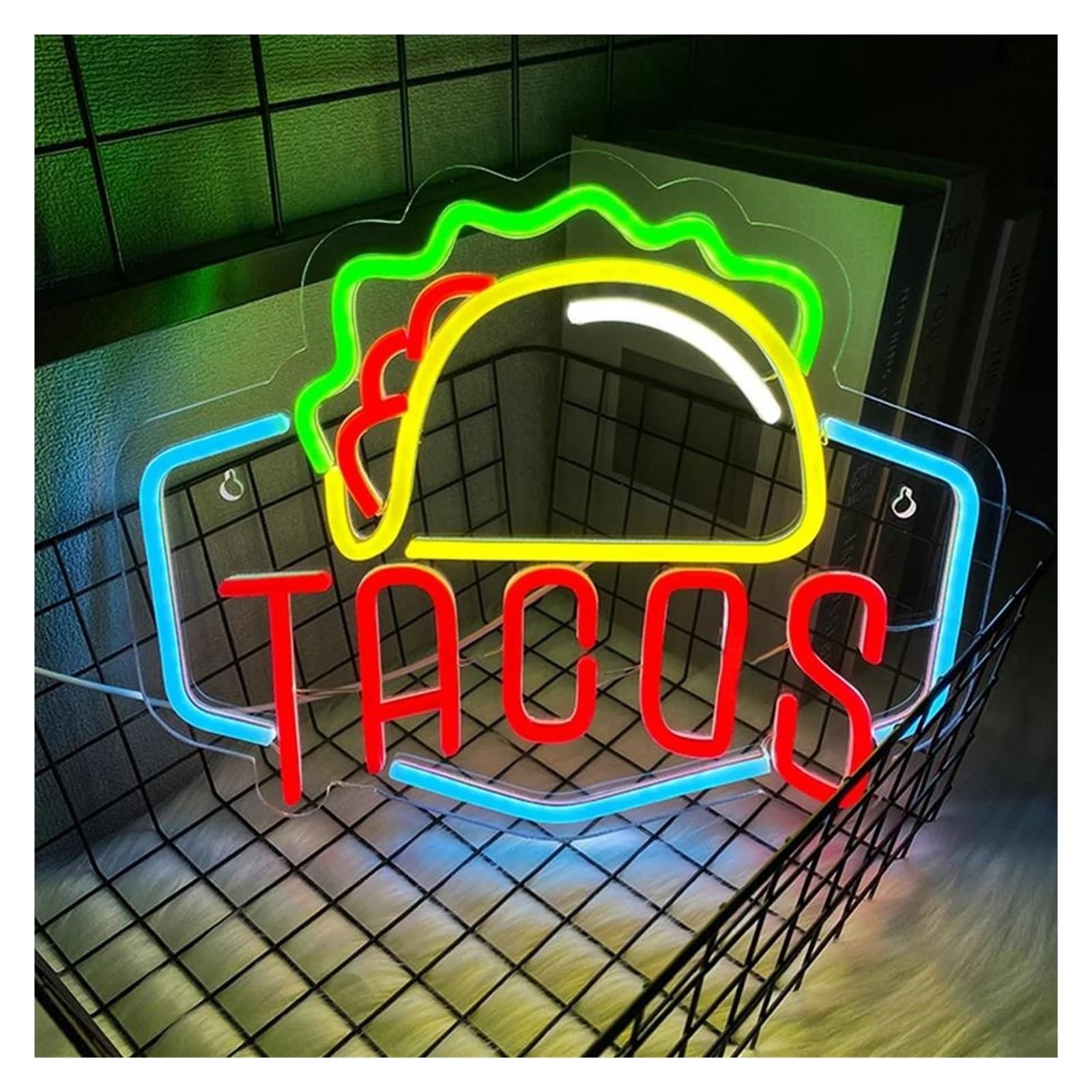 LEMST Signs Lamp Tacos Neon Sign Light Mexican Food Restaurant Wall Decor USB Powered Fast Food Restaurant Wall Business Sign 35.7cmx29.3cm