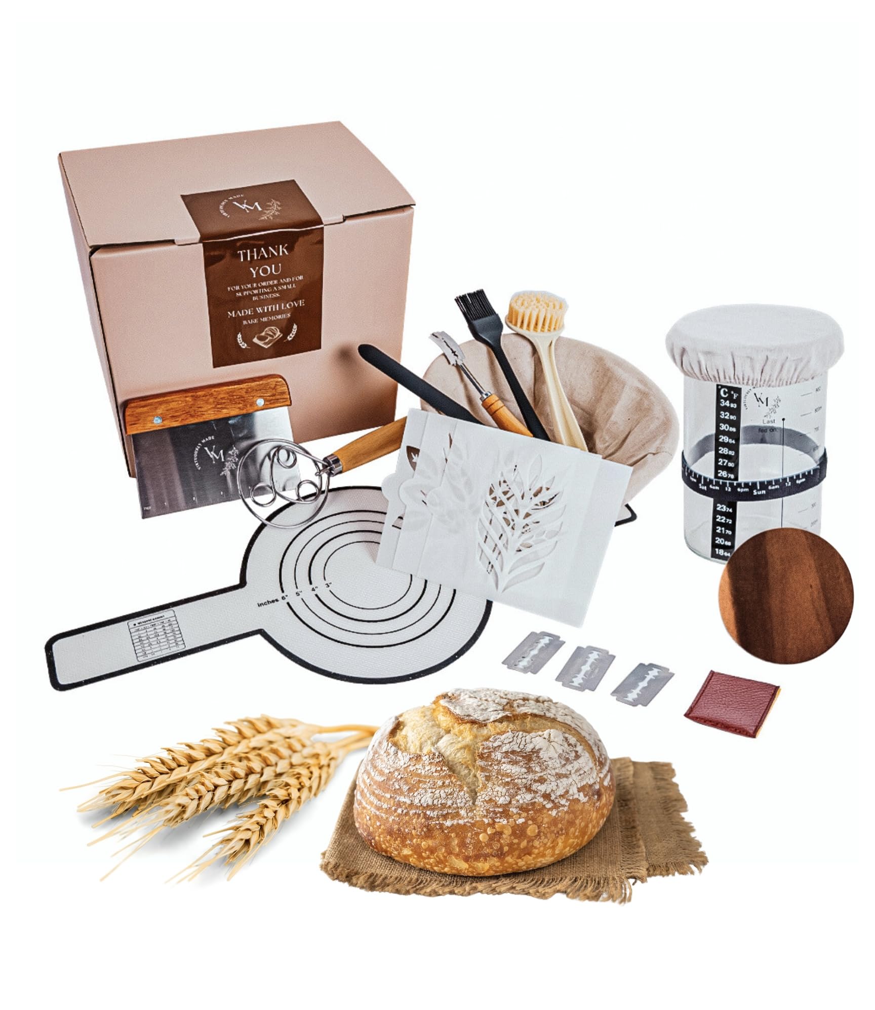 VM-SDSK-10 - Cestino per lievitazione del pane, rotondo da 22,9 cm, per lievitazione del pane, strumenti per la preparazione del pane, set regalo Banneton, medio, naturale,