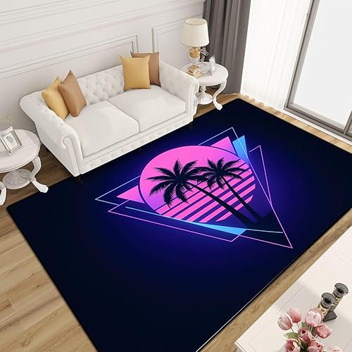 Alfombra lavable Retrowave synthwave vaporwave estética vintage de los años 80, color degradado, 6 x 9, alfombra grande antideslizante que no