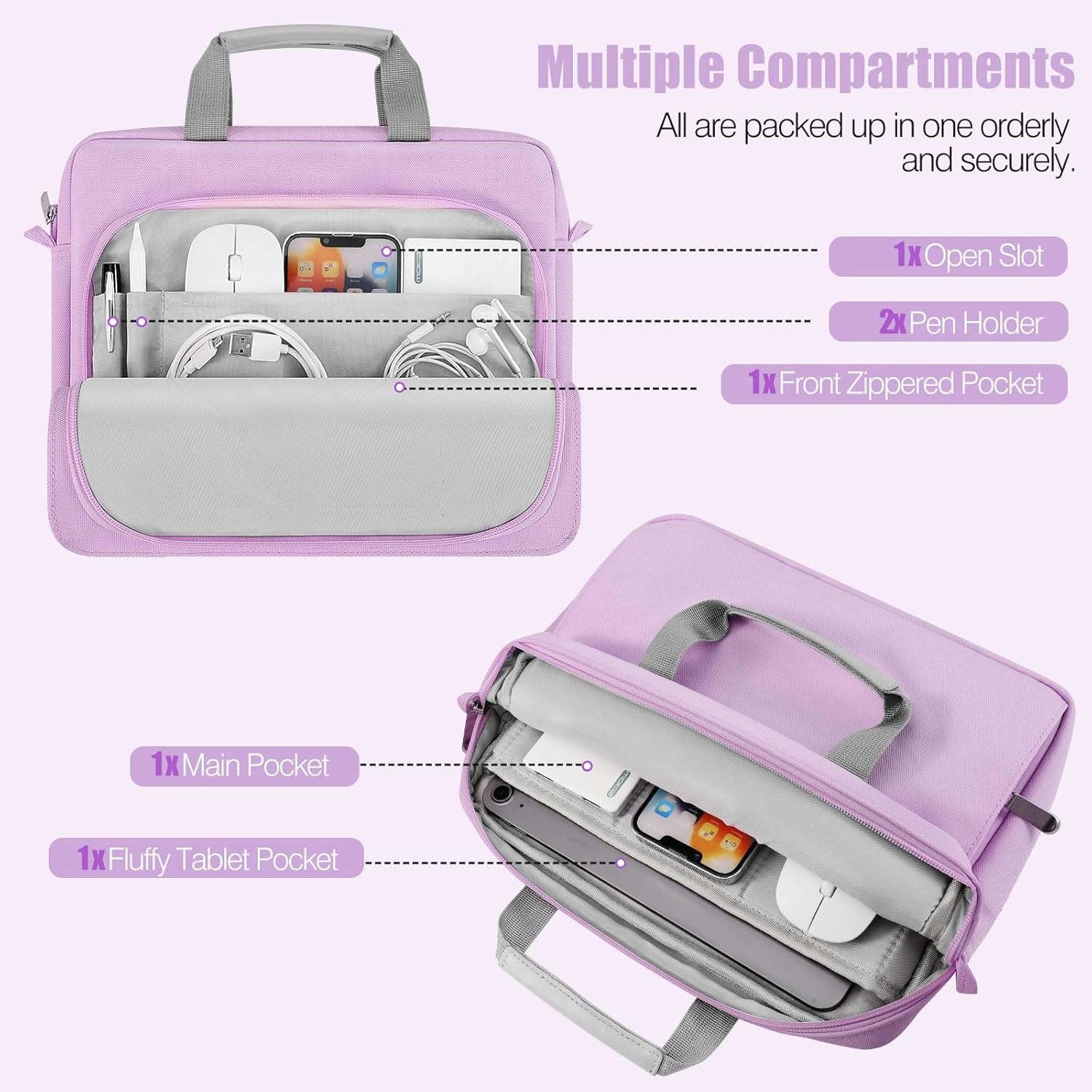 MoKo 9-11 Inch Tablet Sleeve Case, Protective Handle Shoulder Bag Fits 11inch iPad Air M3, iPad A16 2025, 10/9/8/7th 10.2, iPadPro 11, Tab S8/S9 11", Surface Go 2/3 10.5, Purple - Image 4