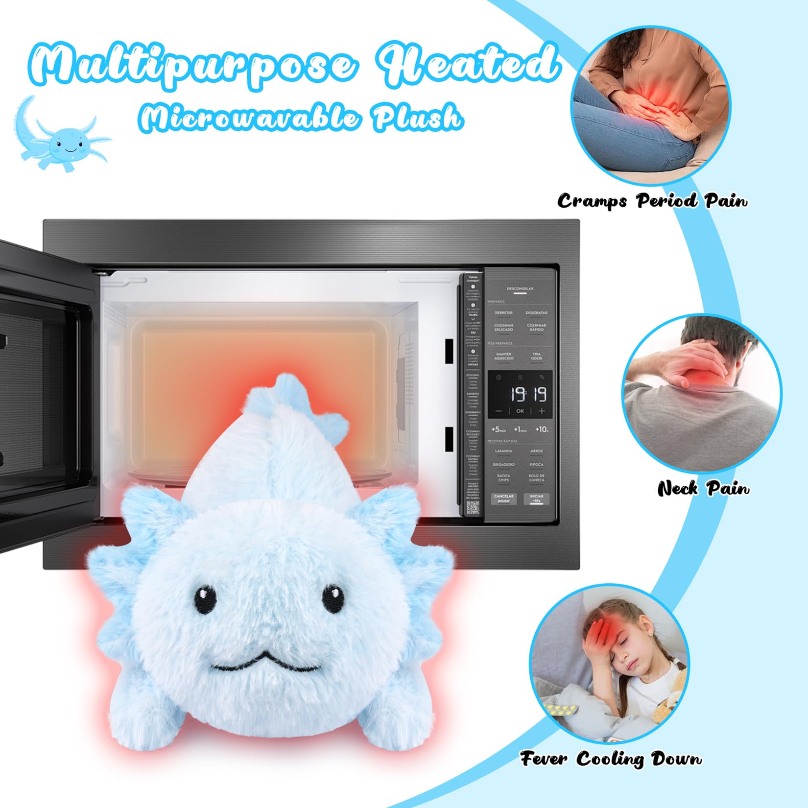 MUFEIRUO Blue Axolotl Stuffed Animals,13 in Heatable Axolotl Plush Doll Toys,Microwavable Stuffed Animals Plushie for Boys Girls - Image 4