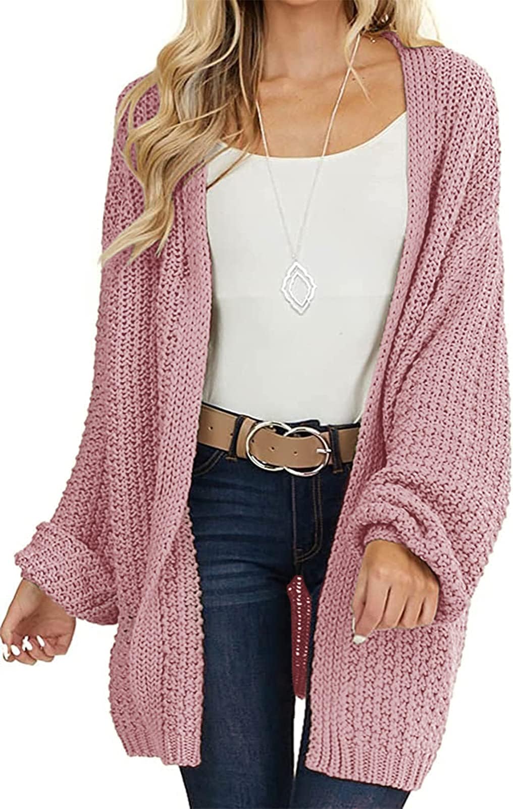 MEROKEETYWomen's 2024 Fall Open Front Chunky Knit Sweater Oversized Lantern Sleeve Cardigan Outwear
