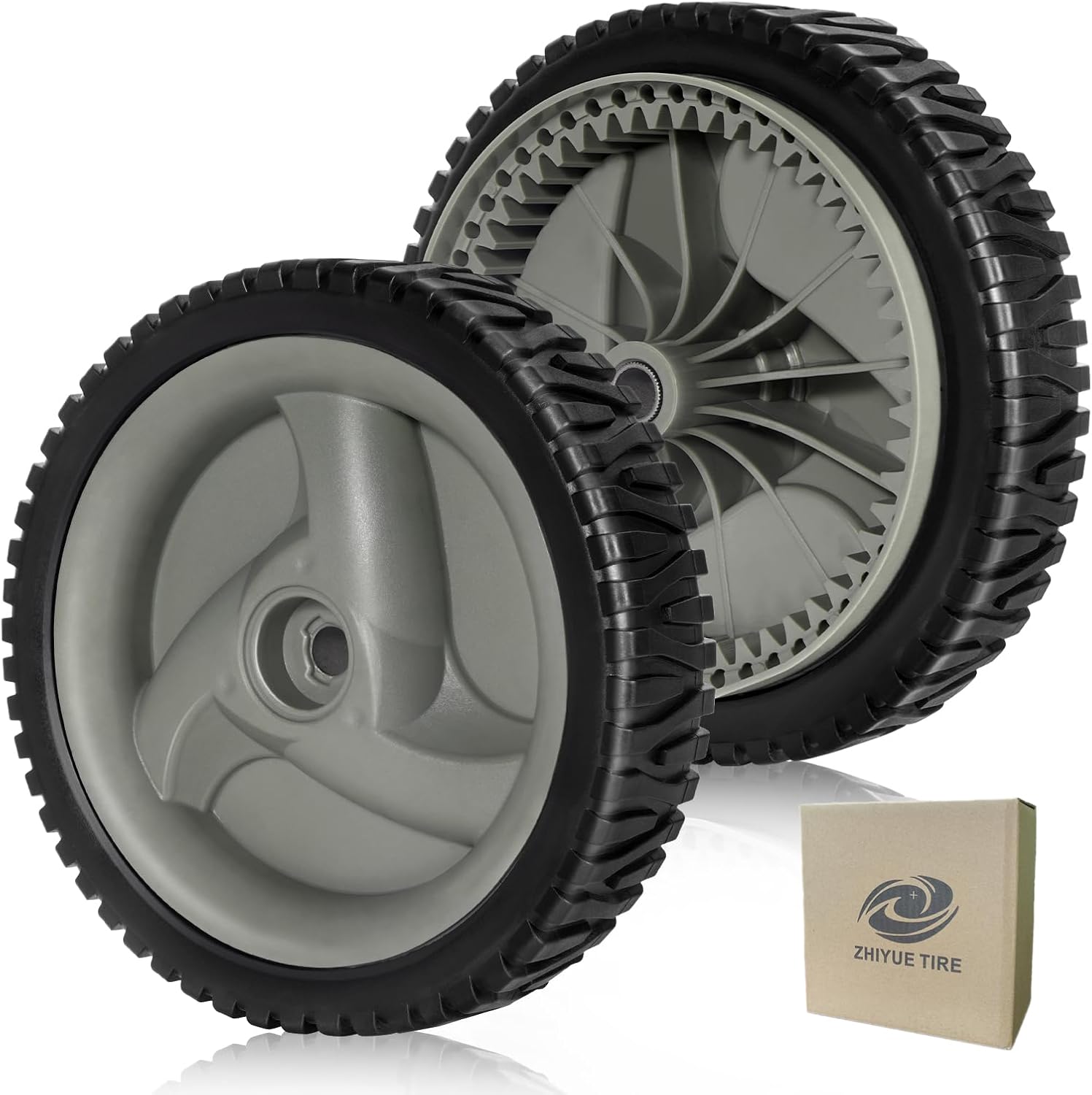 2PCS 8 inch Lawn Mower Wheels Front Drive - Heavy Duty Rubber Tires for Craftsman/Husqvarna Self-Propelled Mowers（Gray）