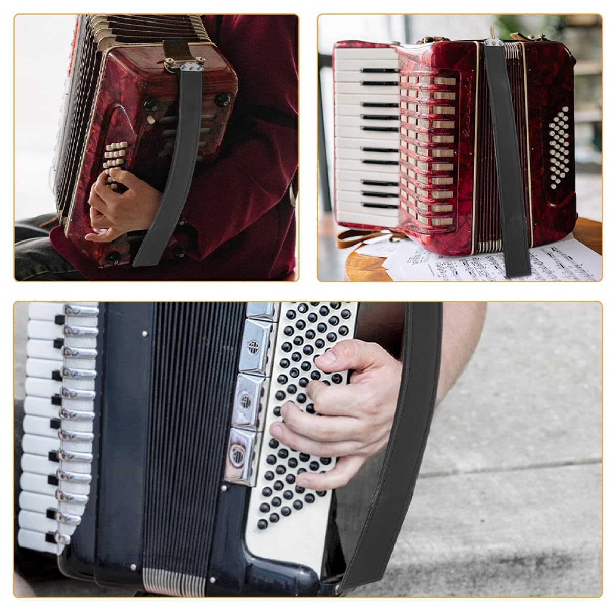 Cinghia in Pelle per Fisarmonica Basso Cinturino da Polso per Mancini, Accessorio per Fisarmonica 120 Bassi, Resistente e Confortevole per Uso Musicale Prolungato