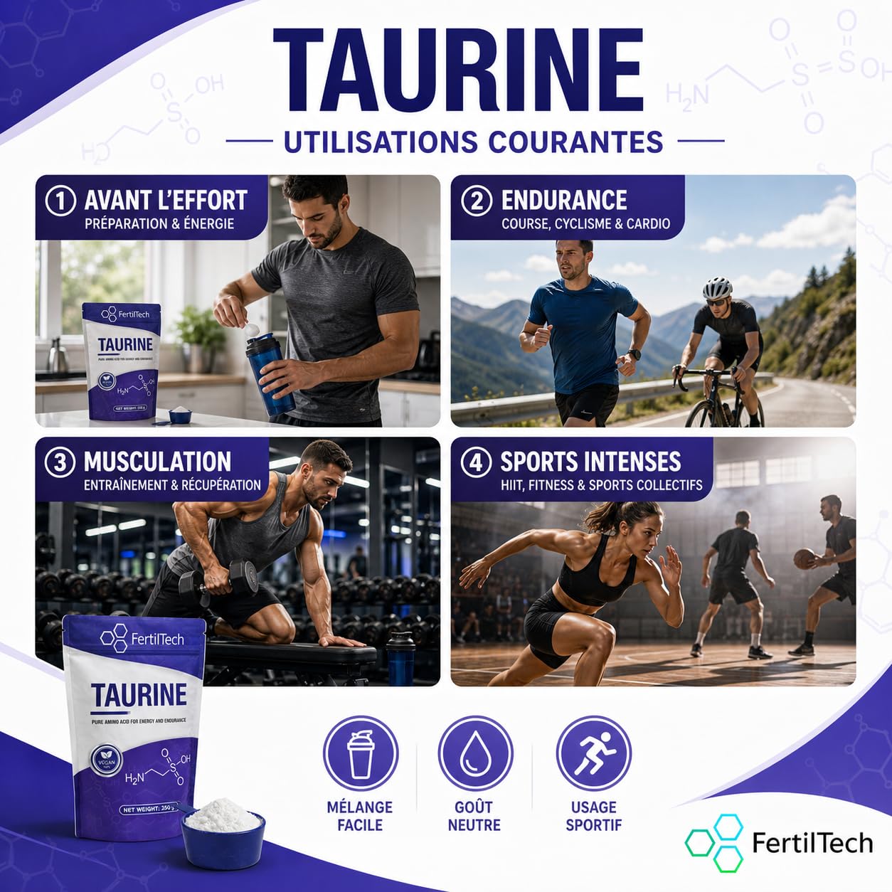 Taurina in Polvere 1,2 kg - Purezza ≥ 99,8% - Integratore alimentare - Vegano - Senza Allergeni - Qualità Premium