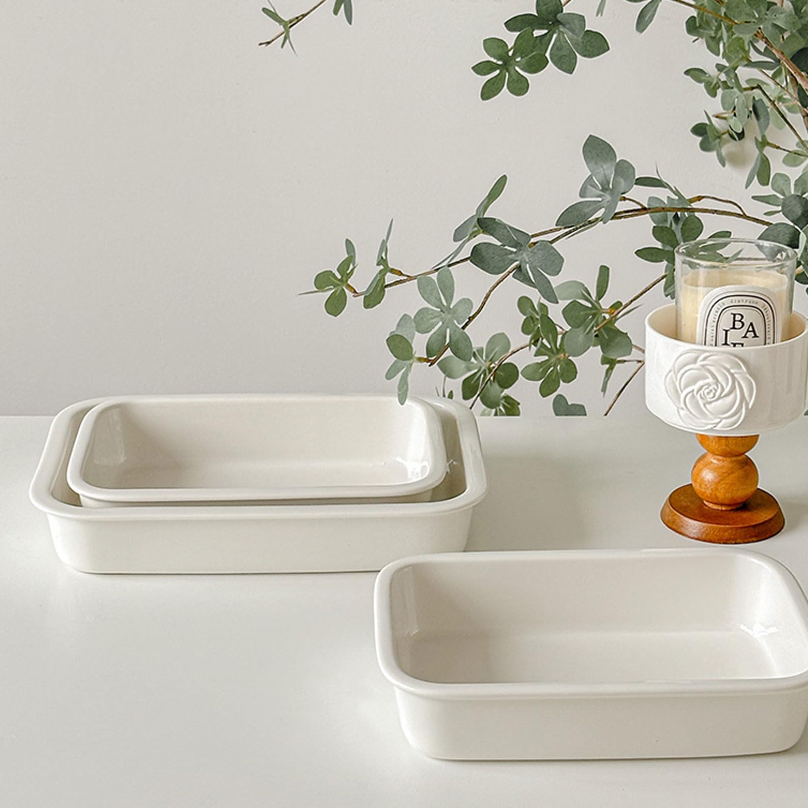 2PC Cuencos Aperitivos Vasitos CeráMico Ovalado Blanca Con Asas Hornear Servir Para Frutas Frescas Panes DecoracióN Mesa RúStica