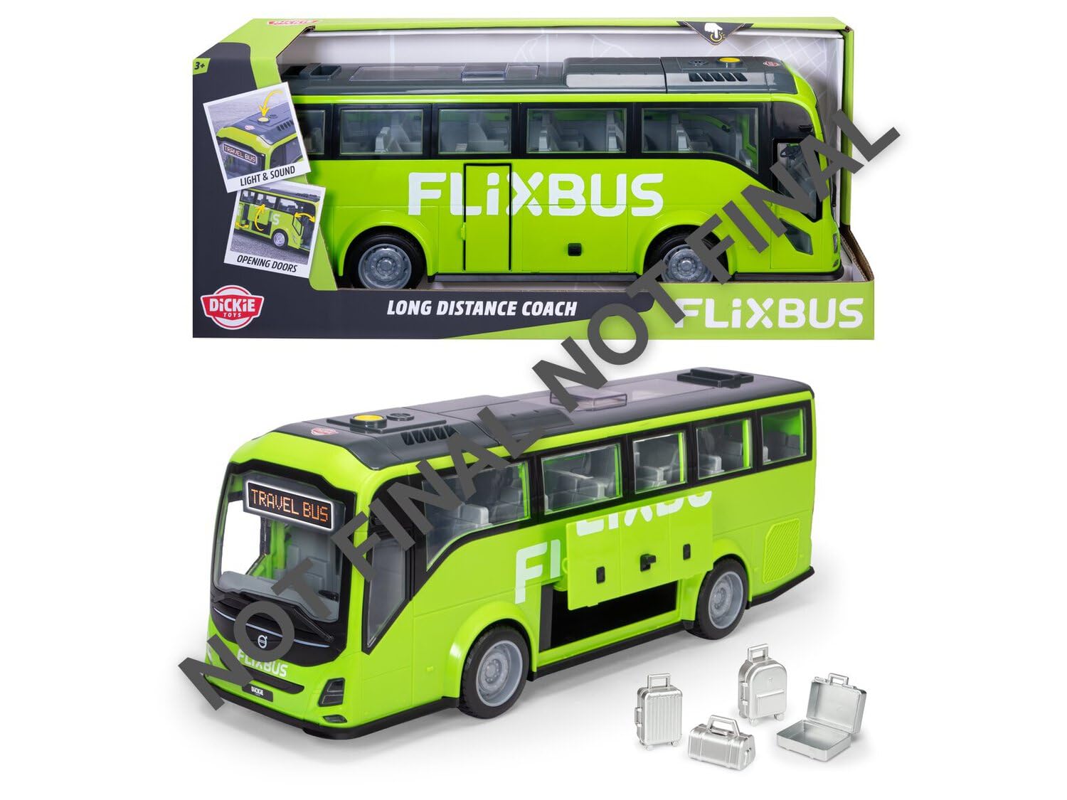 Dickie FlixBus Volvo 9700 Autobús 54 cm con Luz y Sonido, +3 Años