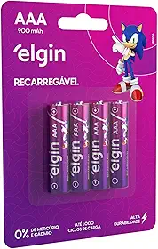 Pilha Recarregável Ni-MH AAA-900mAh blister com 4 pilhas, Elgin, Baterias, 82169
