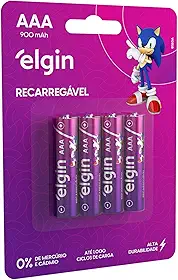 Pilha Recarregável Ni-MH AAA-900mAh blister com 4 pilhas, Elgin, Baterias, 82169