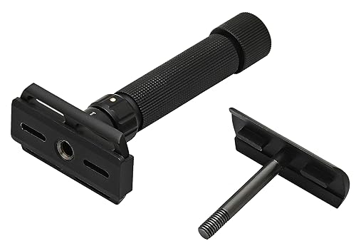 Miniatura 7 de Pearl Flexi - Maquinilla de afeitar de seguridad ajustable, edición negra, reutilizable, hecha de 100 % latón, maquinilla de afeitar ecológica de