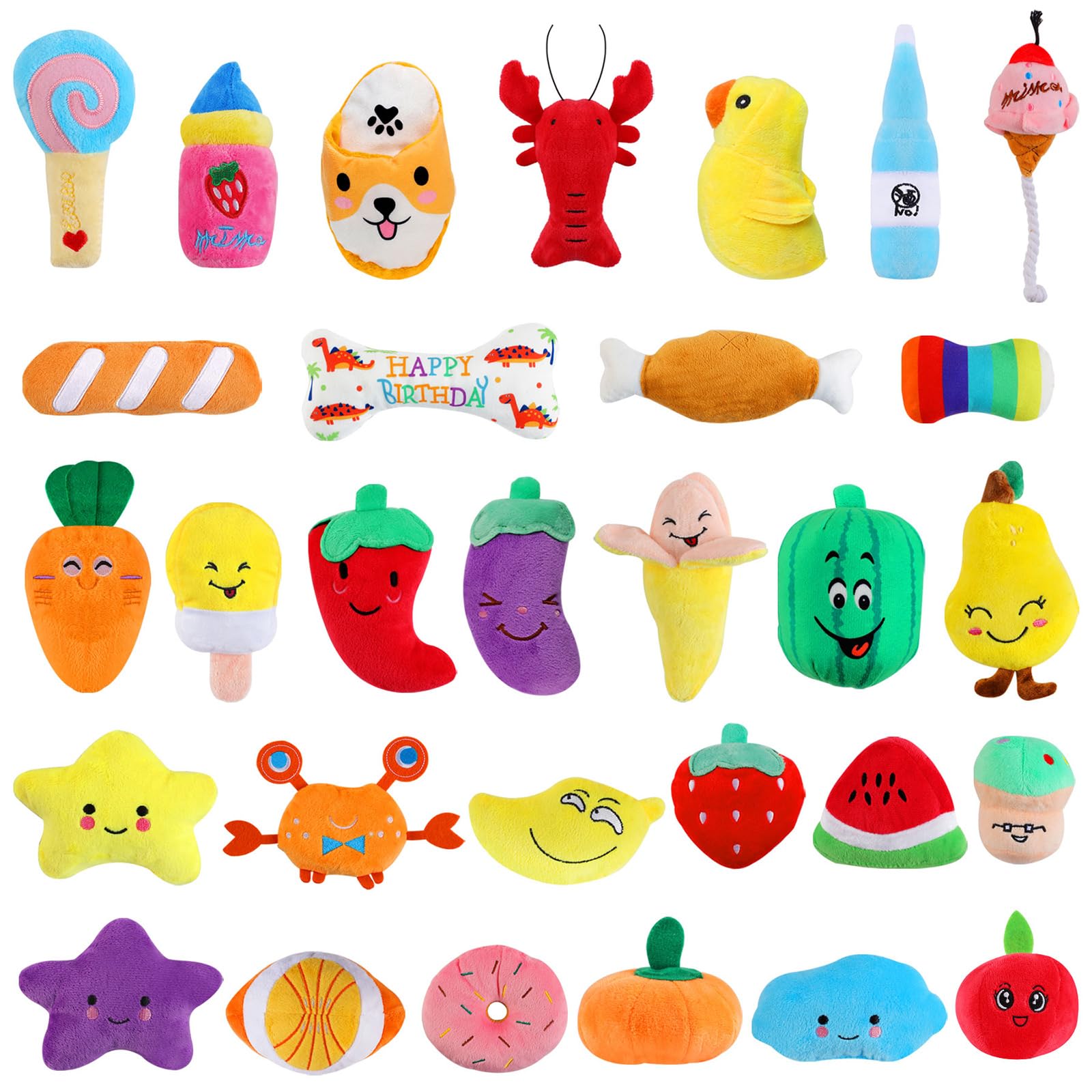 Set di 30 giocattoli per cani che scricchiolano, assortimento di giocattoli di peluche per cani, cuccioli di animali domestici, giocattoli da masticare per cani, con sonaglio, per dentizione