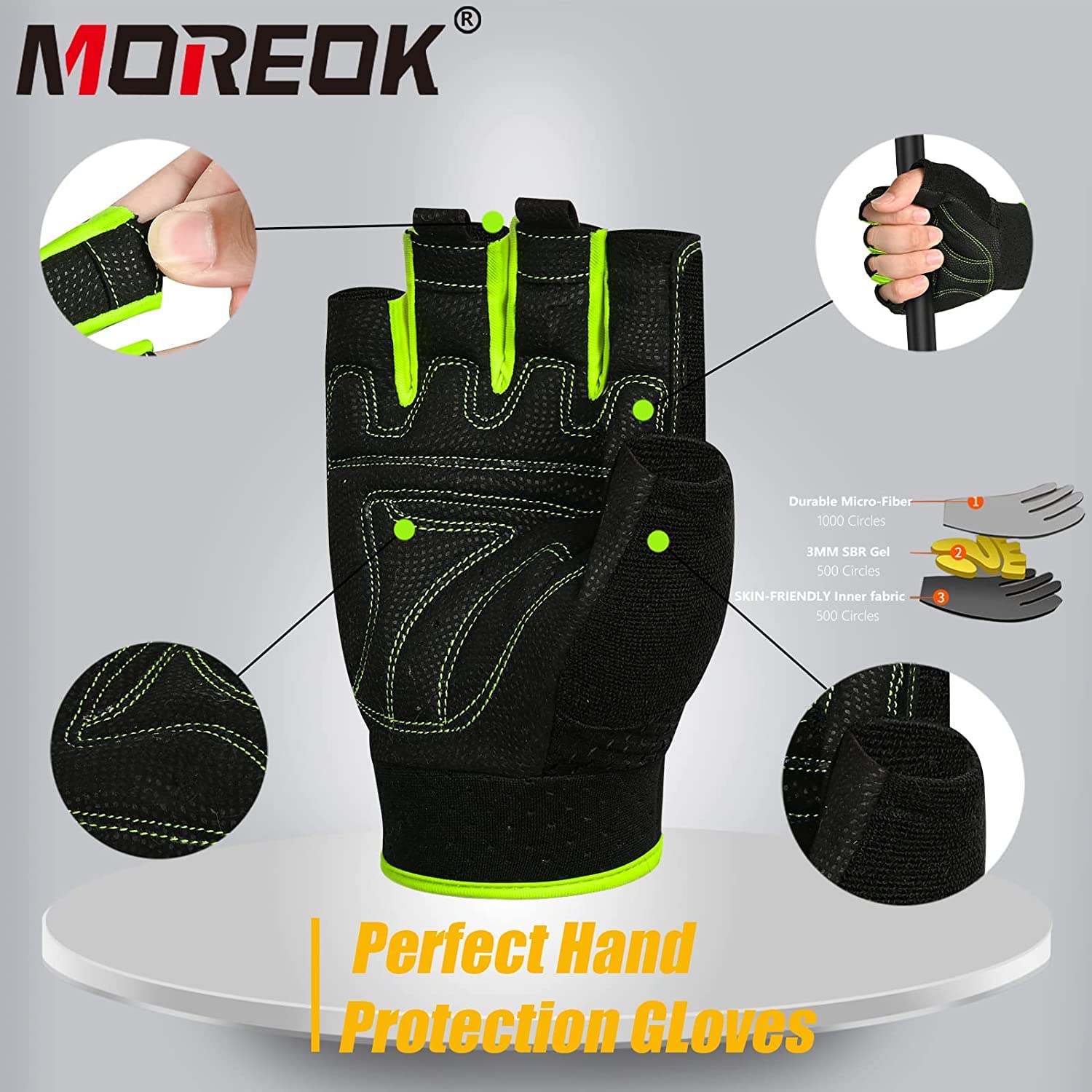 MOREOK Guanti da allenamento da palestra per uomo/donna, con cuscinetto in gel da 3 mm, dita a 3/4, guanti da sollevamento pesi, guanti da fitness per powerlifting, esercizi, fitness, allenamento,