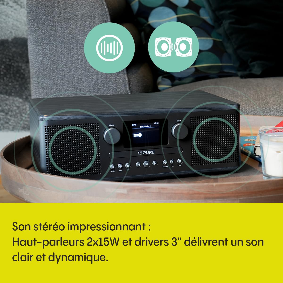 Pure Classic C-D6i – Radio Internet Tout-en-Un avec WiFi, Dab+/FM, Bluetooth 5.3, Lecteur CD, USB, AUX, 150 Stations préréglées, Son stéréo 2x15W, écran Couleur, réveil et minuterie – Noir