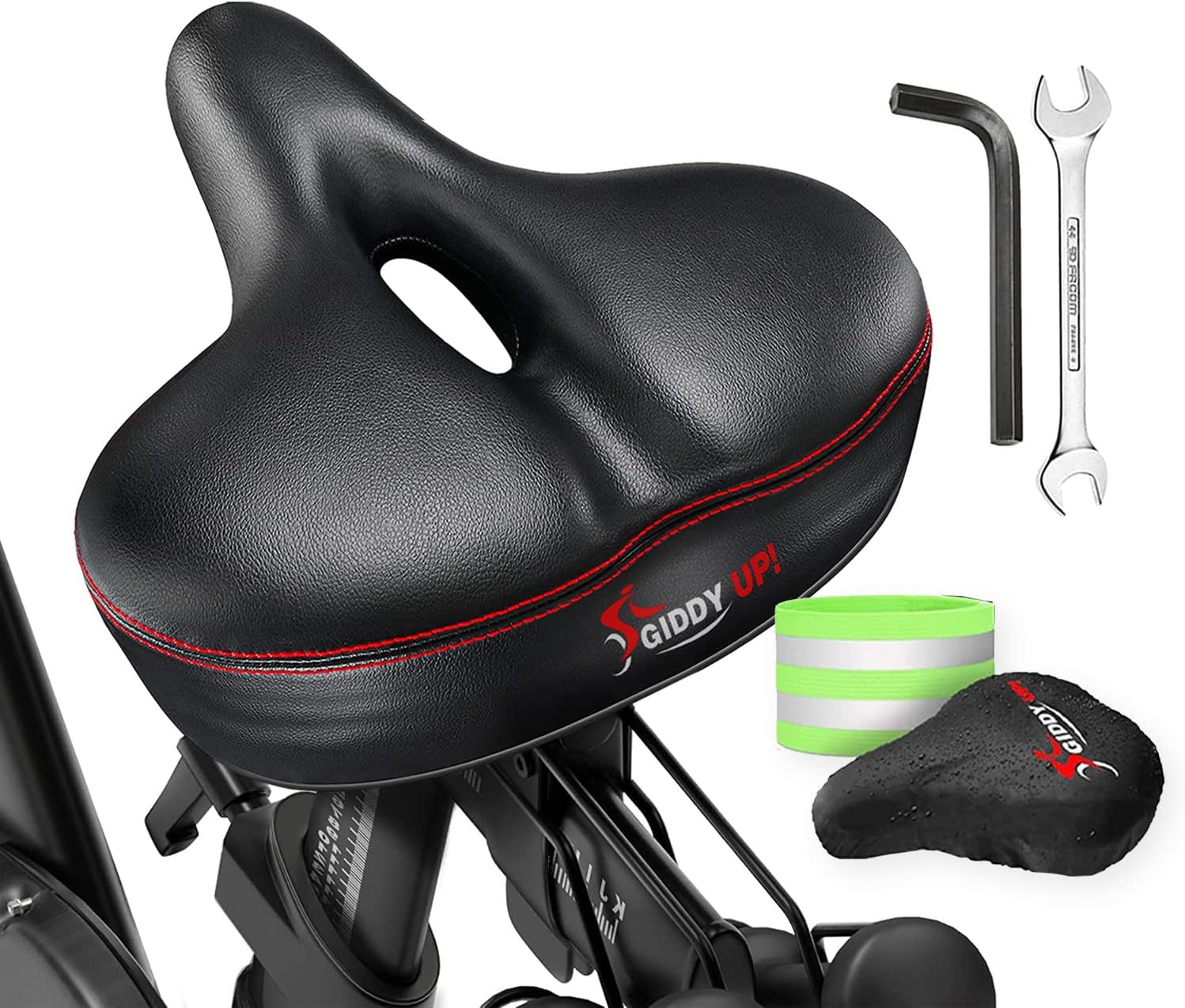 Giddy Up! Bike Seat - Comfortable Premium Bike Saddle for Exercise and Road Bicycle with LED - Wide Padded Bicycle Saddle for Peloton - Replacement Comfort Bicycle Seat Cushion