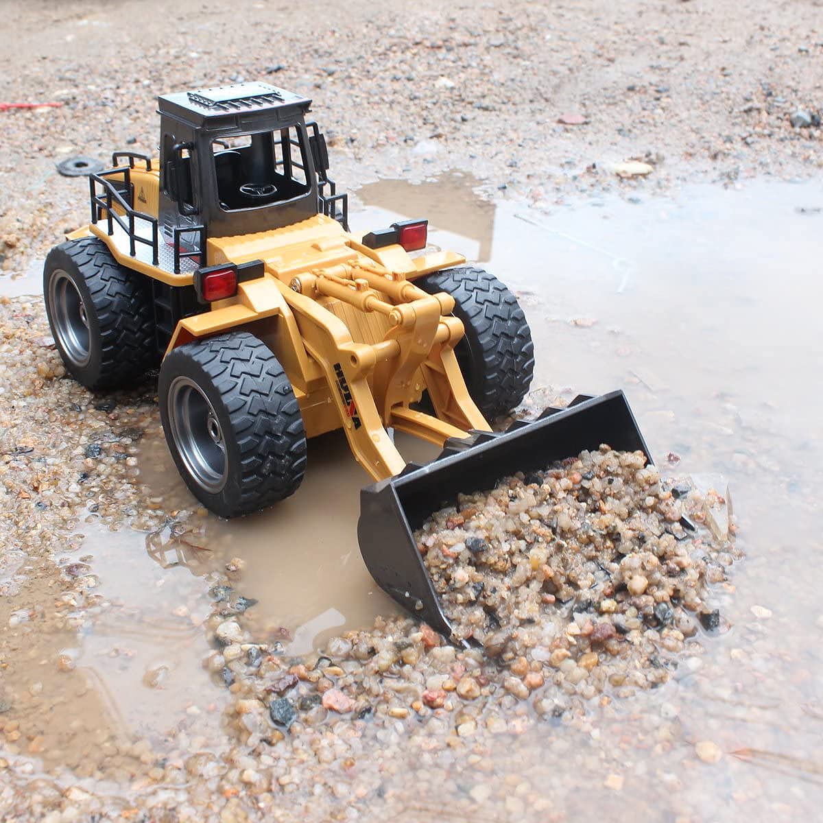 fisca Excavadora de Control Remoto, Bulldozer 1:18 de 6 Canales, Vehículo de Construcción 4WD de 2,4 GHz con Luces y Sonidos