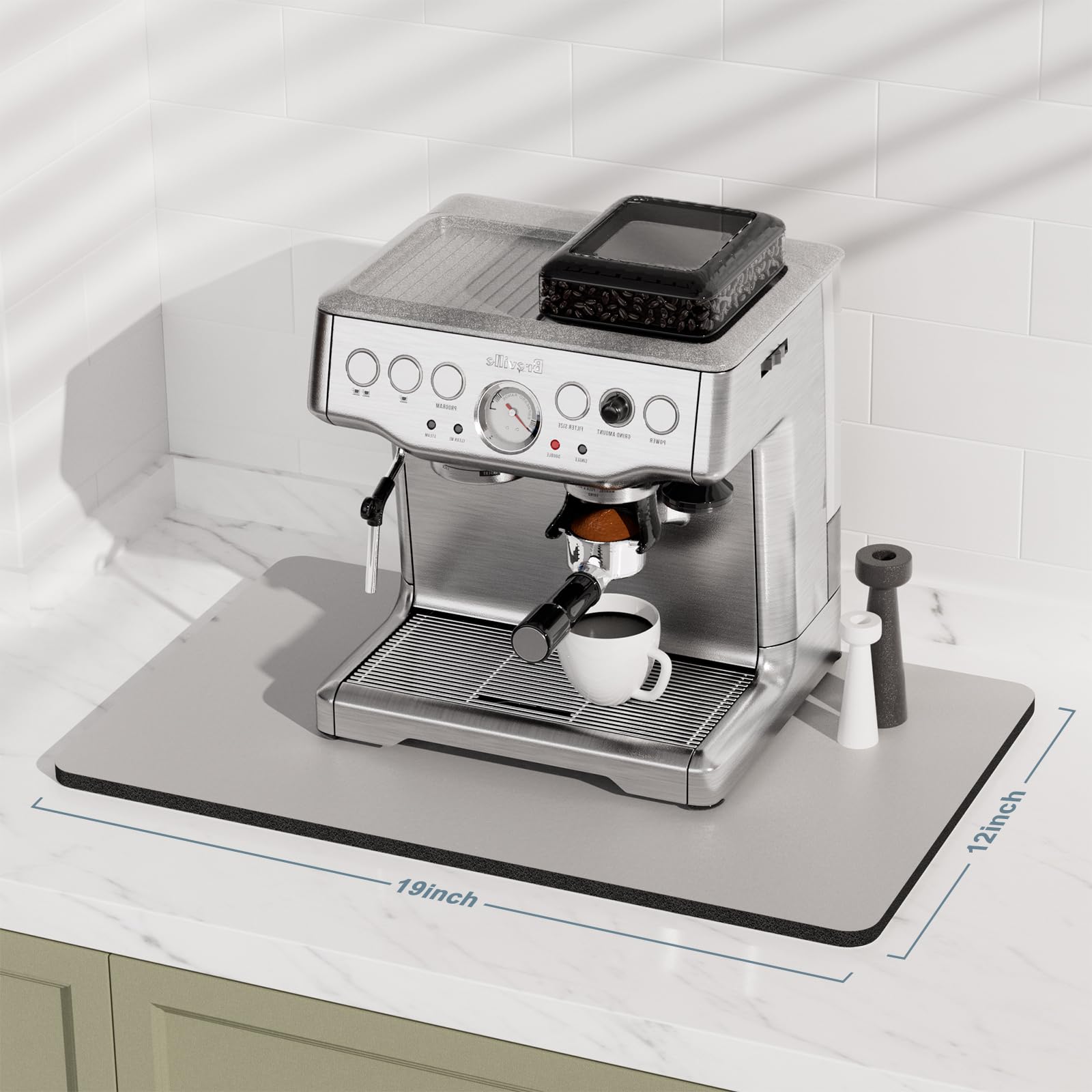 Rnivvi Tapete de café, 12 x 19 pulgadas, para accesorios y organizador de estación de máquina de espresso, almohadilla absorbente para secar platos con respaldo de goma para ocultar las manchas, para