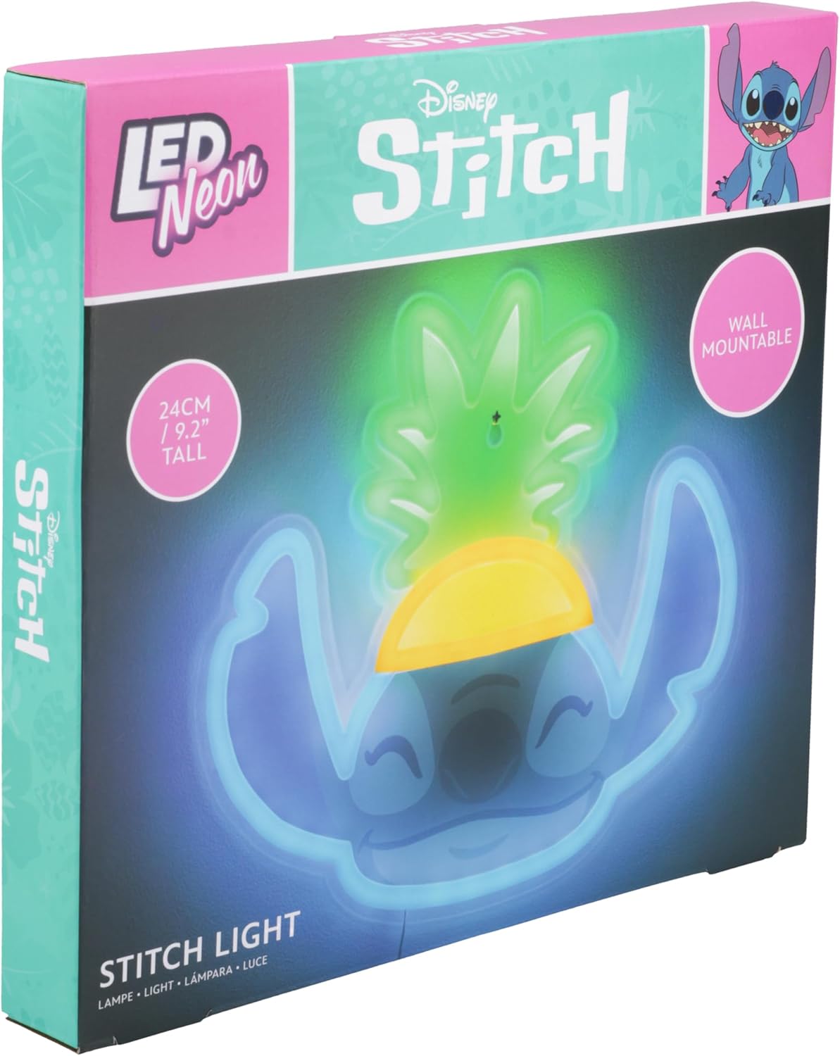 Lilo & Stitch Pineapple LED Neon Wall Light, Officially Licensed Disney Lamp with Power Cord for Home, Bedroom, Living Space, Gift for Movie Fans - Paladone