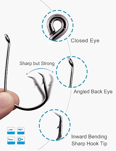 Miniatura 6 de Facikono Ganchos circulares de pesca de agua salada, aparejos de pesca para gato, paquete de 100 ganchos de pulpo desplazados para bagre, lubina,