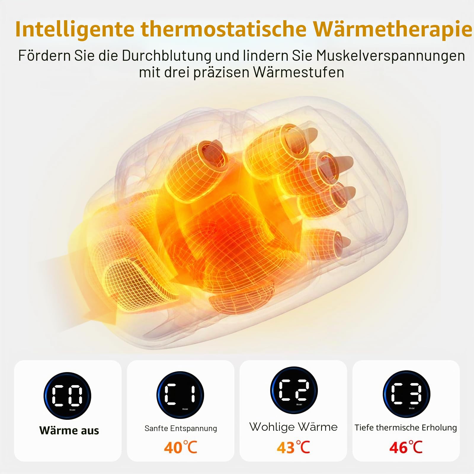 Handmassagegerät, Hand Massagegerät mit 3D-Luftkompression | LED-Licht, Thermotherapie, Wireless, Elektrisch, Entspannung für Hand & Finger, Arthritis, Karpaltunnelsyndrom, Handmassage