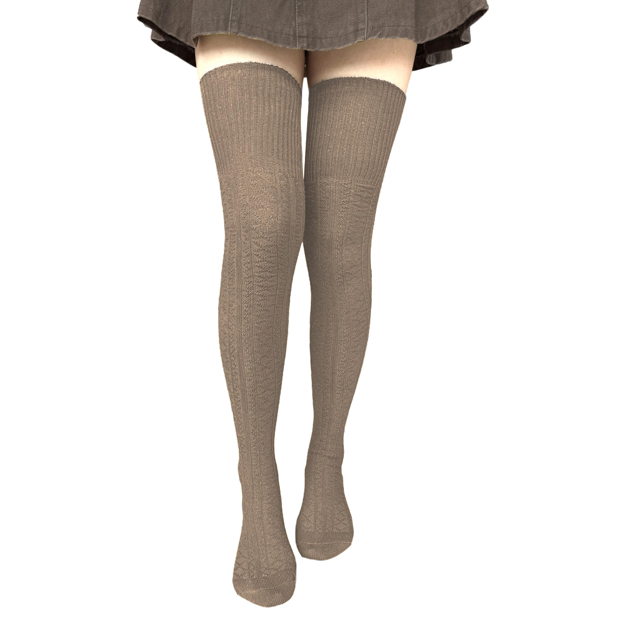 Bestjybt Calcetines altos hasta el muslo para mujer, de algodón, cálidos, por encima de la rodilla, calcetines largos hasta la rodilla, calentadores de piernas
