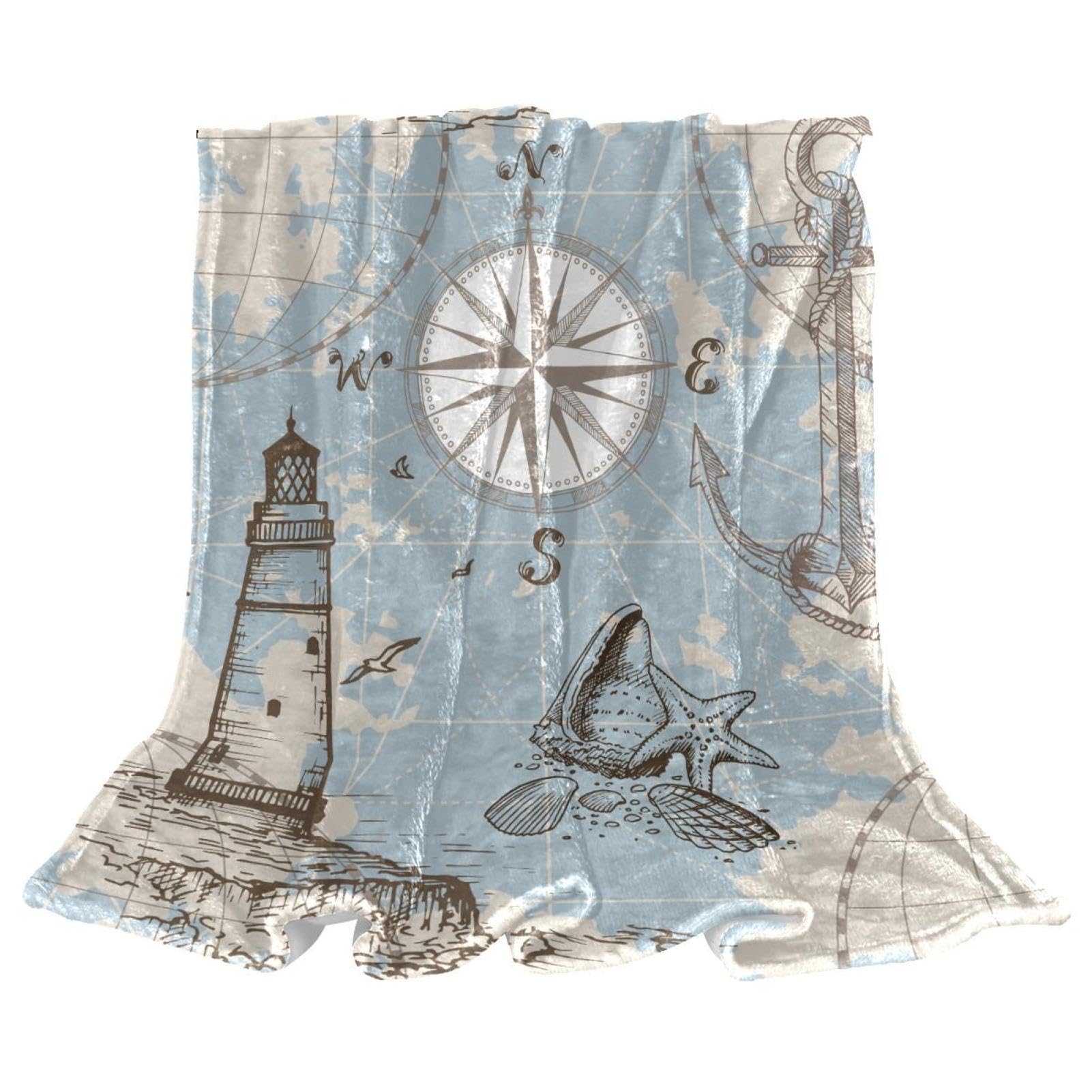 Couverture polaire boussole phare jeté de canapé microfibre chaude douce plaid 150x130