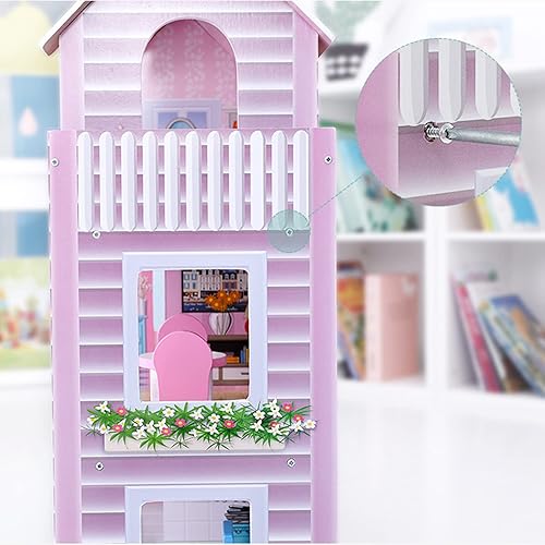 Miniatura 6 de Casa de muñecas de madera para niñas pequeñas, casa de muñecas con 9 piezas de muebles, juguetes de regalo para niños de 3, 4, 5, 6 años