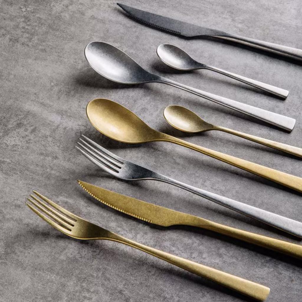 Exquis Ensemble de Couteaux Occidentaux, fourchettes et cuillères, Couverts à Steak, cuillère à Dessert, Ensemble d'argenterie, Couteaux en Acier Inoxydable, fourchettes, Couverts Pratique
