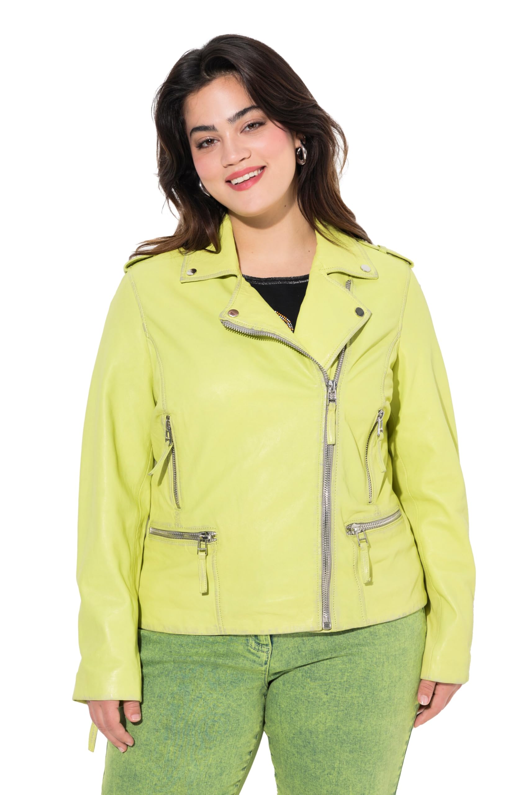 Angel of Style Damen große Größen Übergrößen Plus Size Leder-Bikerjacke, echtes Leder, Farbe, Langarm 838691