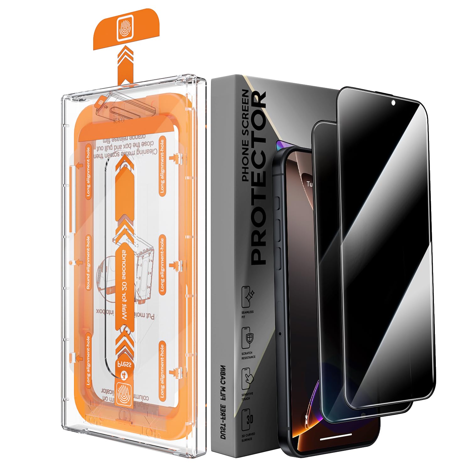 X-it 2 Packs Privacy Screen Protector for iPhone 16 Pro 6.3-inch - [Auto-Dust Removal] 9H+ Tempered Glass [10X Military Protection], Bubble Free, Case