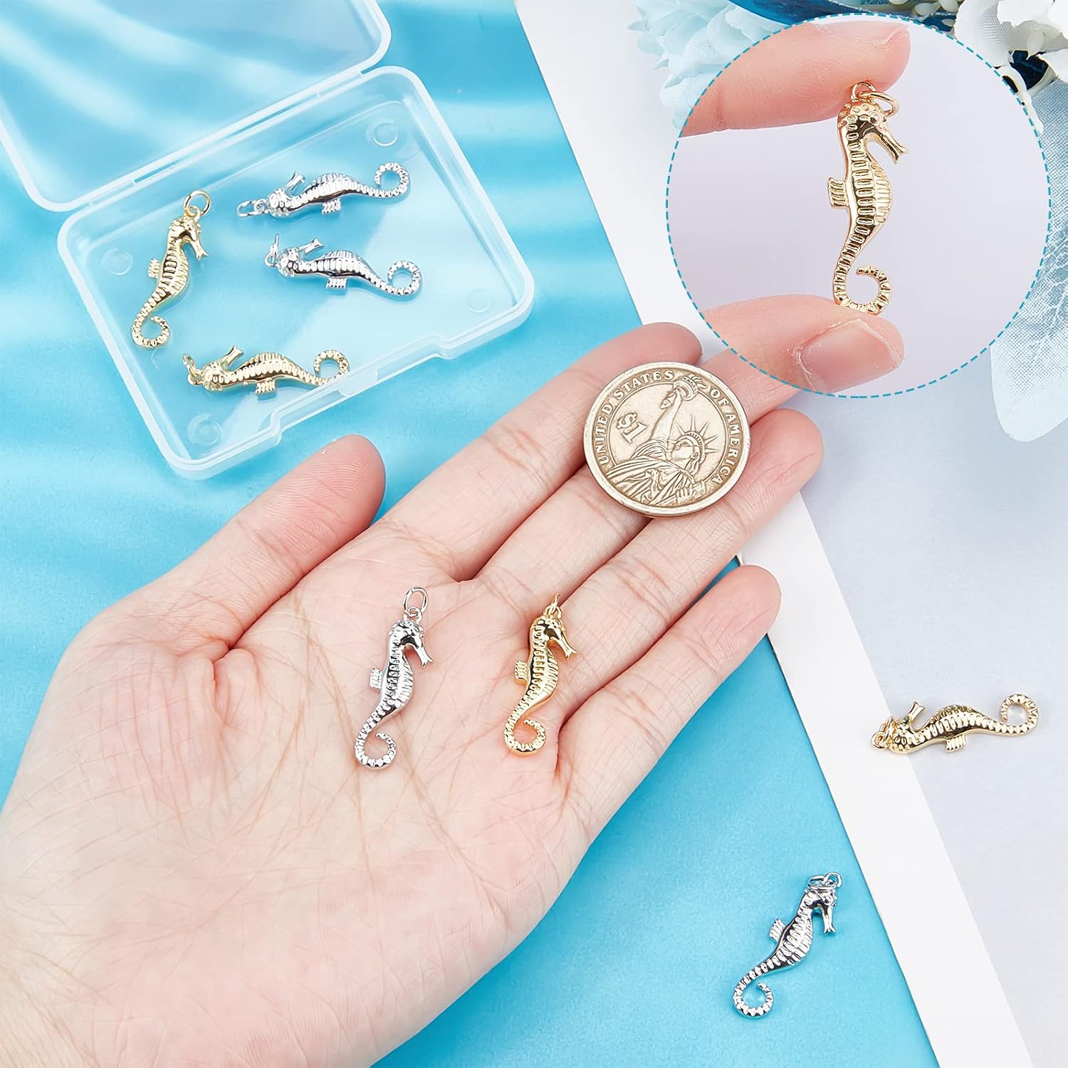 Beebeecraft Ocean Theme Charms Shells Seahorses Turtles Rudders Fishtails Tridents for DIY Necklace Bracelet Jewelry Making Crafts