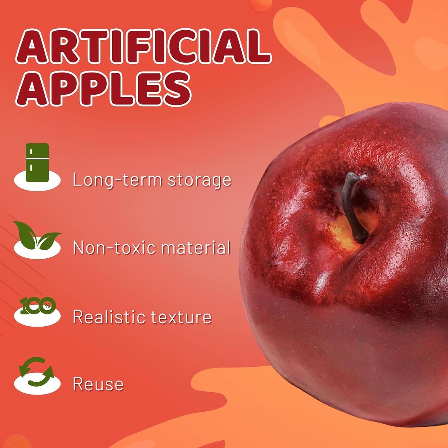 Toopify 16PCS Artificial Red Apples, Red Delicious Faux Apples, Plastic Fruit, Fake Lifelike Simulation Fruit for Home Kitchen Table Basket Decoration, 3.43" x 2.95"
