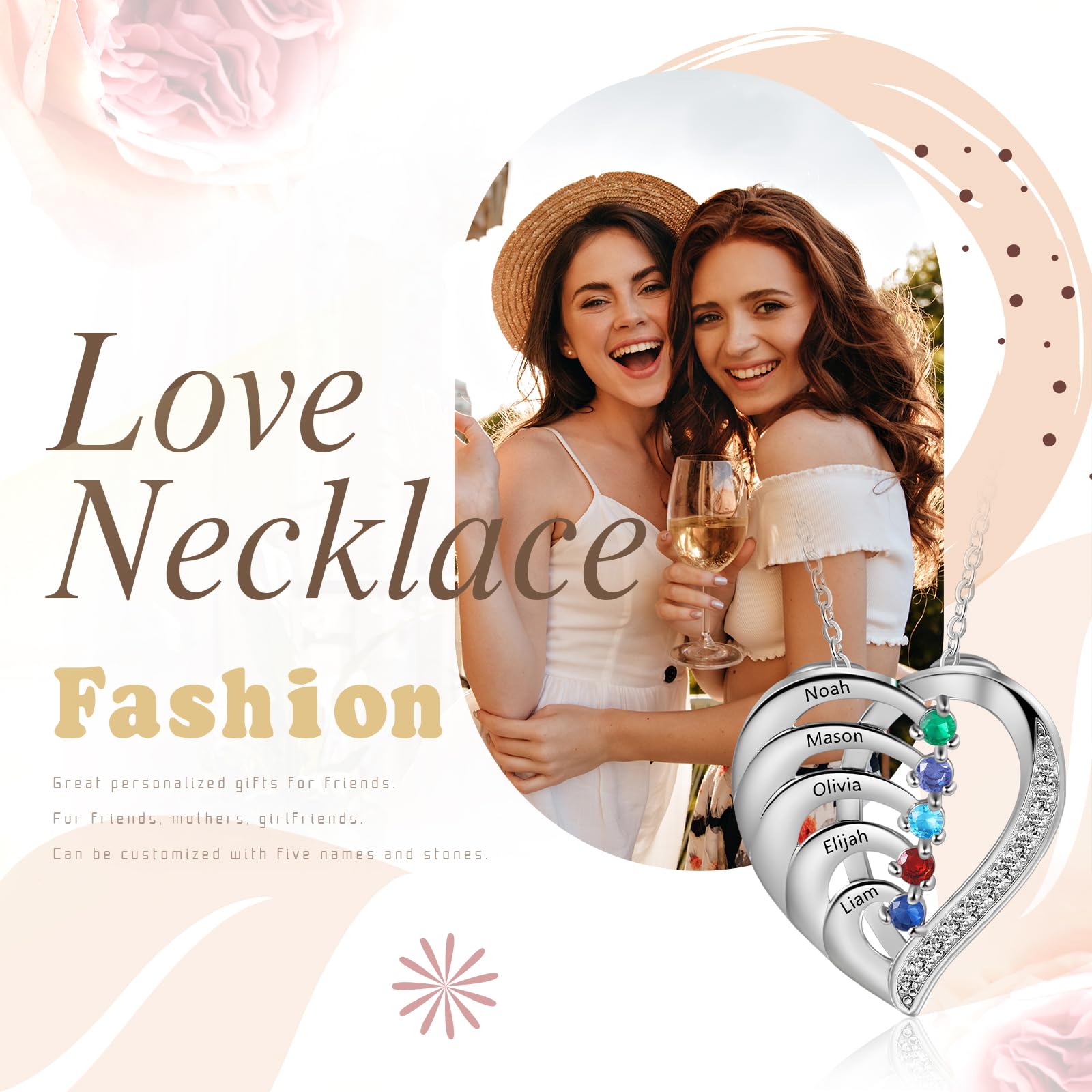 Personalisierte Namenskette Silber 925 Halskette Damen Herz Anhänger mit Namen Gravur Mutter Tochter Kette Geschenk für Muttertag Valentinstag Weihnachten