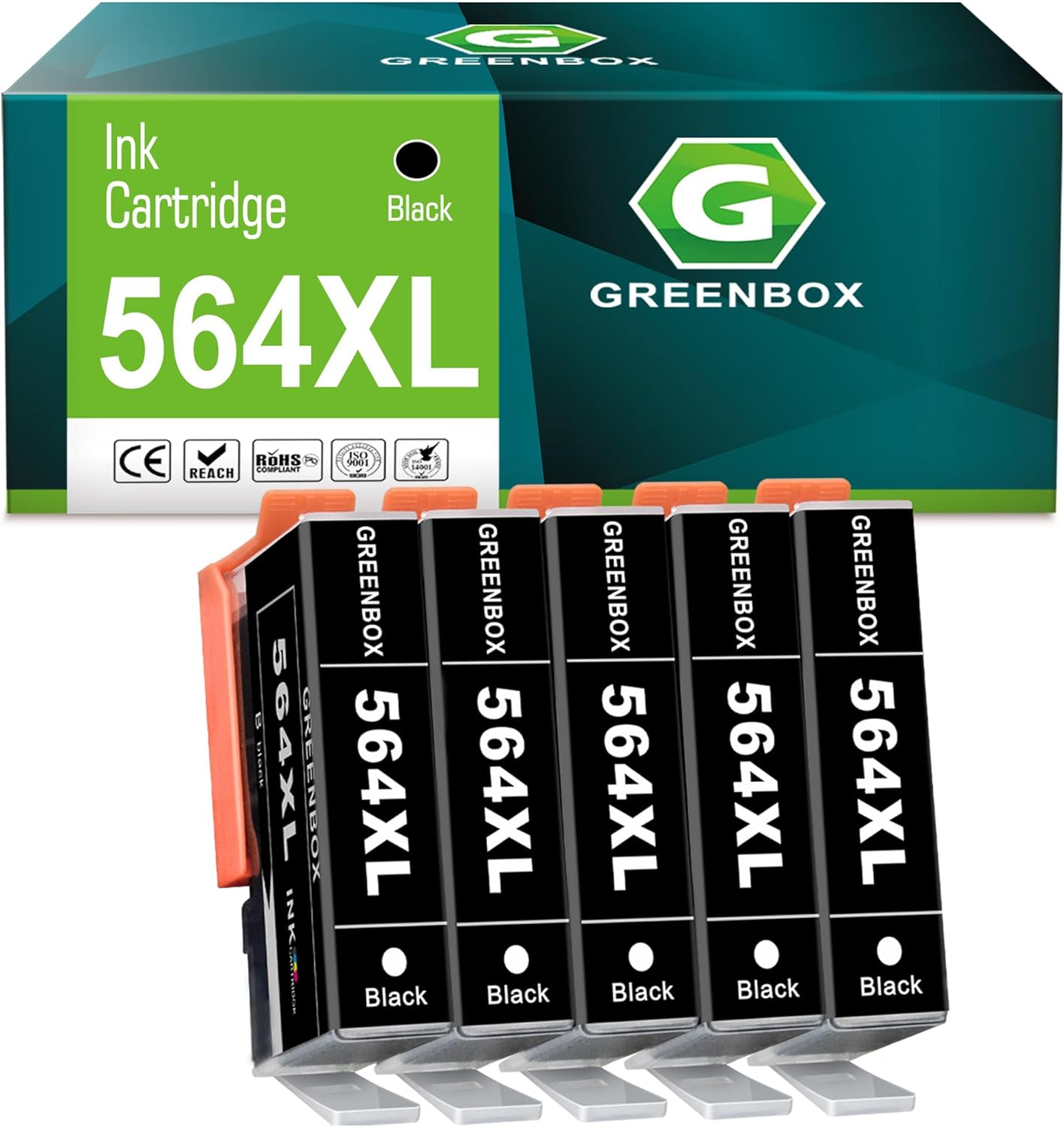 GREENBOX 564XL Black Ink Cartridge High Yield Replacement for HP 564XL 564 XL Ink Cartridge for DeskJet 3520 OfficeJet 4620 PhotoSmart B8550 C6300 D5400 D7560 5500 6500 7500 Printer Ink 564XL, 5 Pack