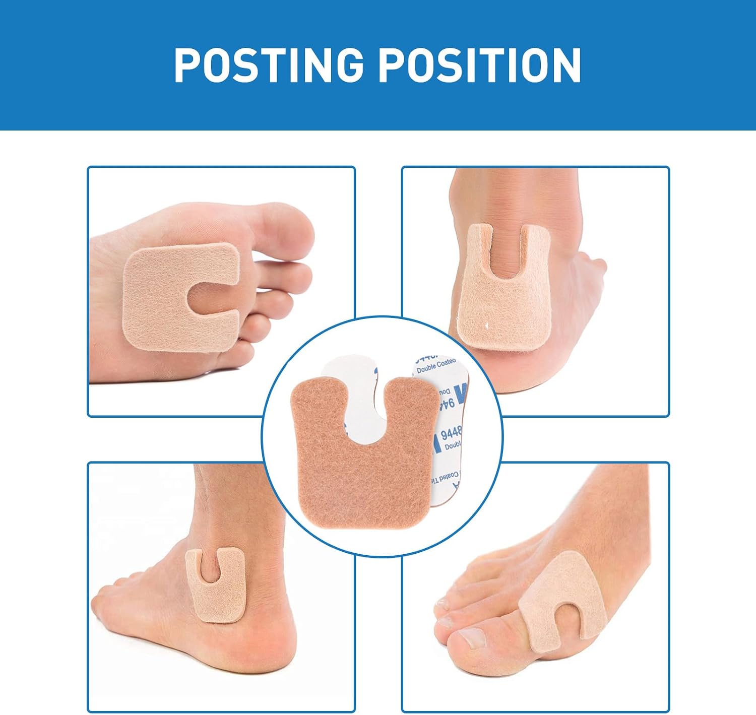 U-Shaped Felt Callus Pads for Feet, Soft Foot Cushions for Bottom of Foot, Toe Corn Pads Protectors for Women & Men, Reduce Foot Friction & Pain Relief