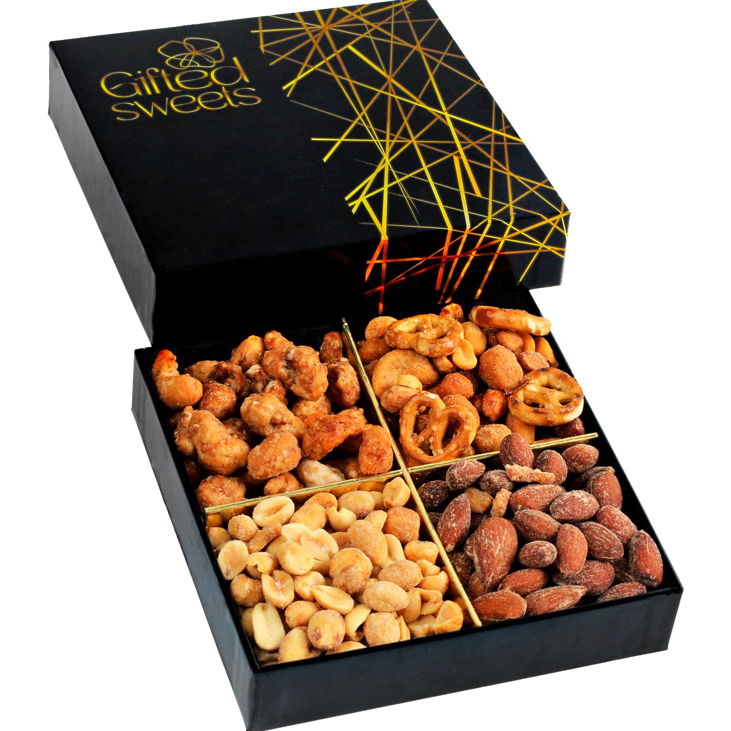Valentines Day Flavored Nuts Gift Box - 4 Variety Sampler - Gourmet Nut & Pretzel Basket - Gift Tray for Birthday, Holiday, Get Well, Sympathy, Anniversary, Care Package