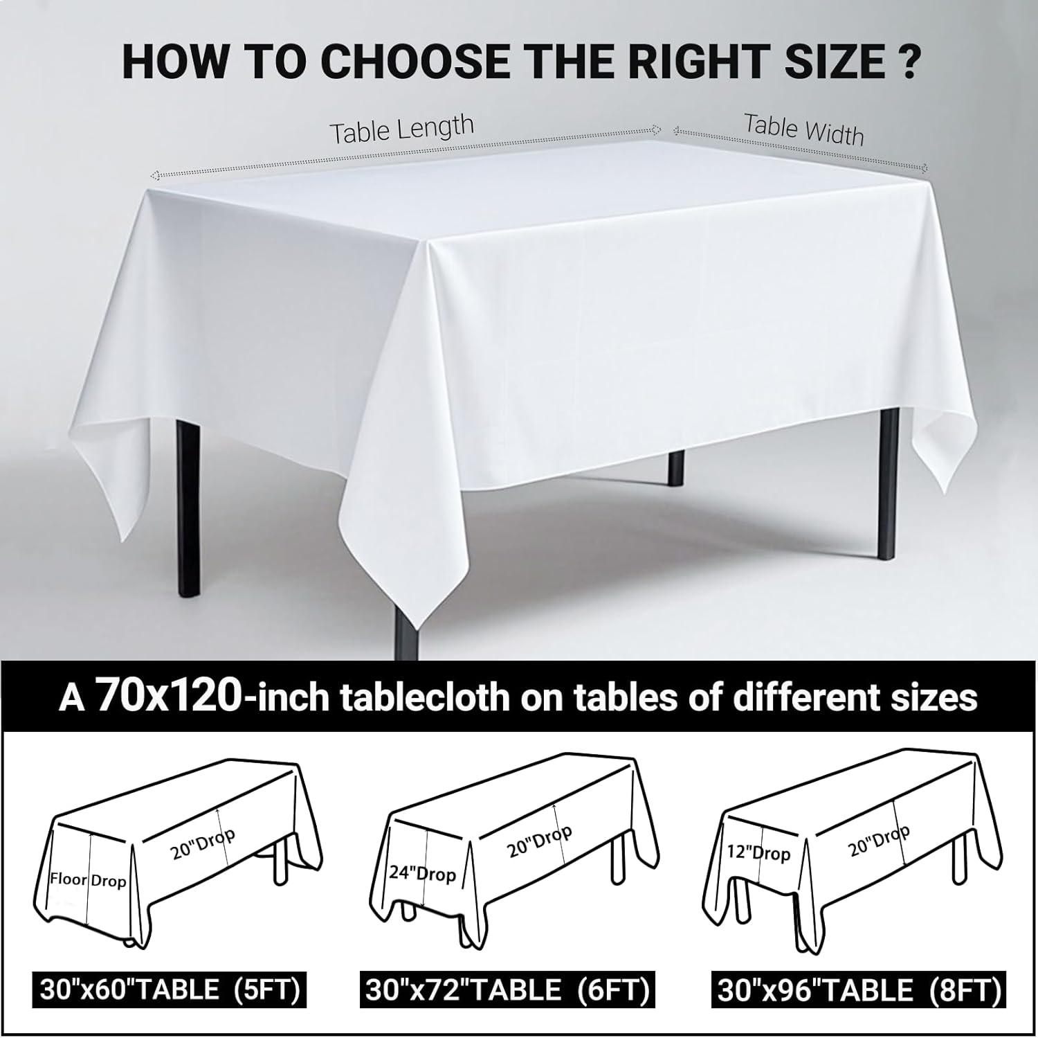 MRJ White Polyester Tablecloth 6 Pack, 70 x 120 Inch Extra Large Rectangle Table Cloth for 6-8 Ft Tables, Bulk Stain Resistant Wrinkle Free Washable Fabric Cover for Banquets & Weddings