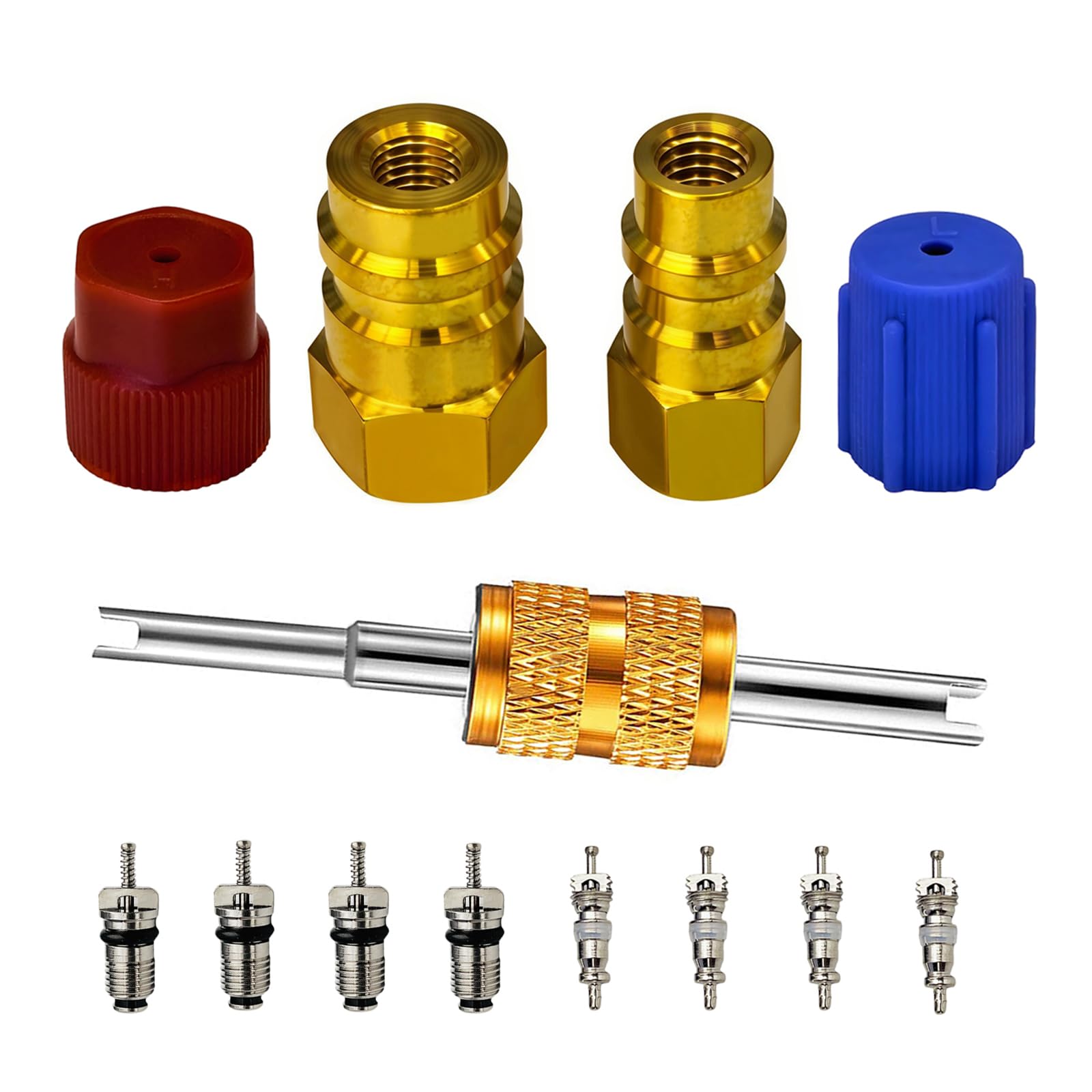 R12 to R134a AC Retrofit Fitting Adapter Kit, A/C Conversion Retrofit Fitting Adapter, High/Low Fitting Port Retrofit 1/4’’to 7/16"-20 UNF Conversion