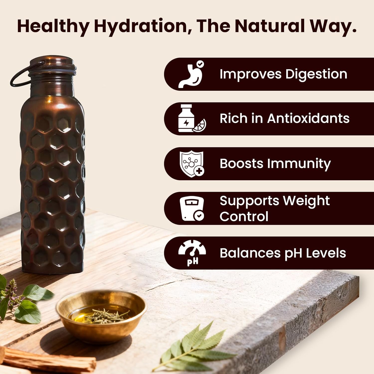 Craft Trade 100% Pure Copper Water Bottle 34 Oz – 1000ml Fitness Bottle for Drinking with Ayurvedic Health Benefits – Handcrafted in Honeycomb Finish - Leak-Proof, BPA-Free, with Jute Carry Case - Image 4