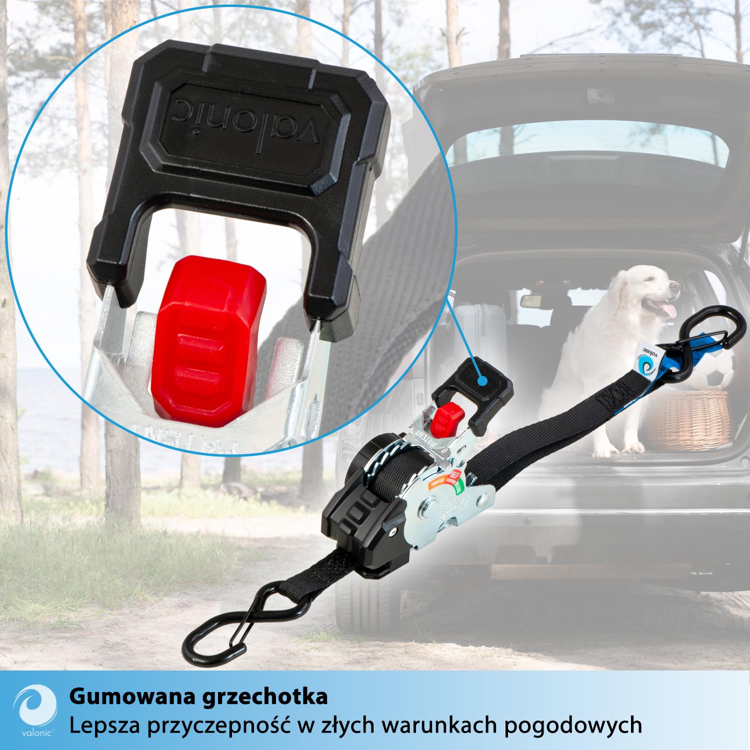 valonic CRETA 2 m, Mini automatyczne pasy mocujące, do codziennego użytku i transportu, zestaw 4 szt., 150 kg siła mocowania, 19 mm, mini, haki S z zabezpieczeniem