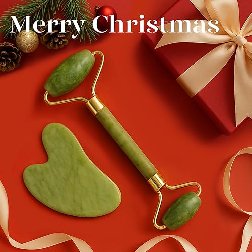 Miniatura 2 de BAIMEI - Juego de rodillo facial y Gua Sha de jade; herramientas para el cuidado de la piel y la hinchazón, color verde