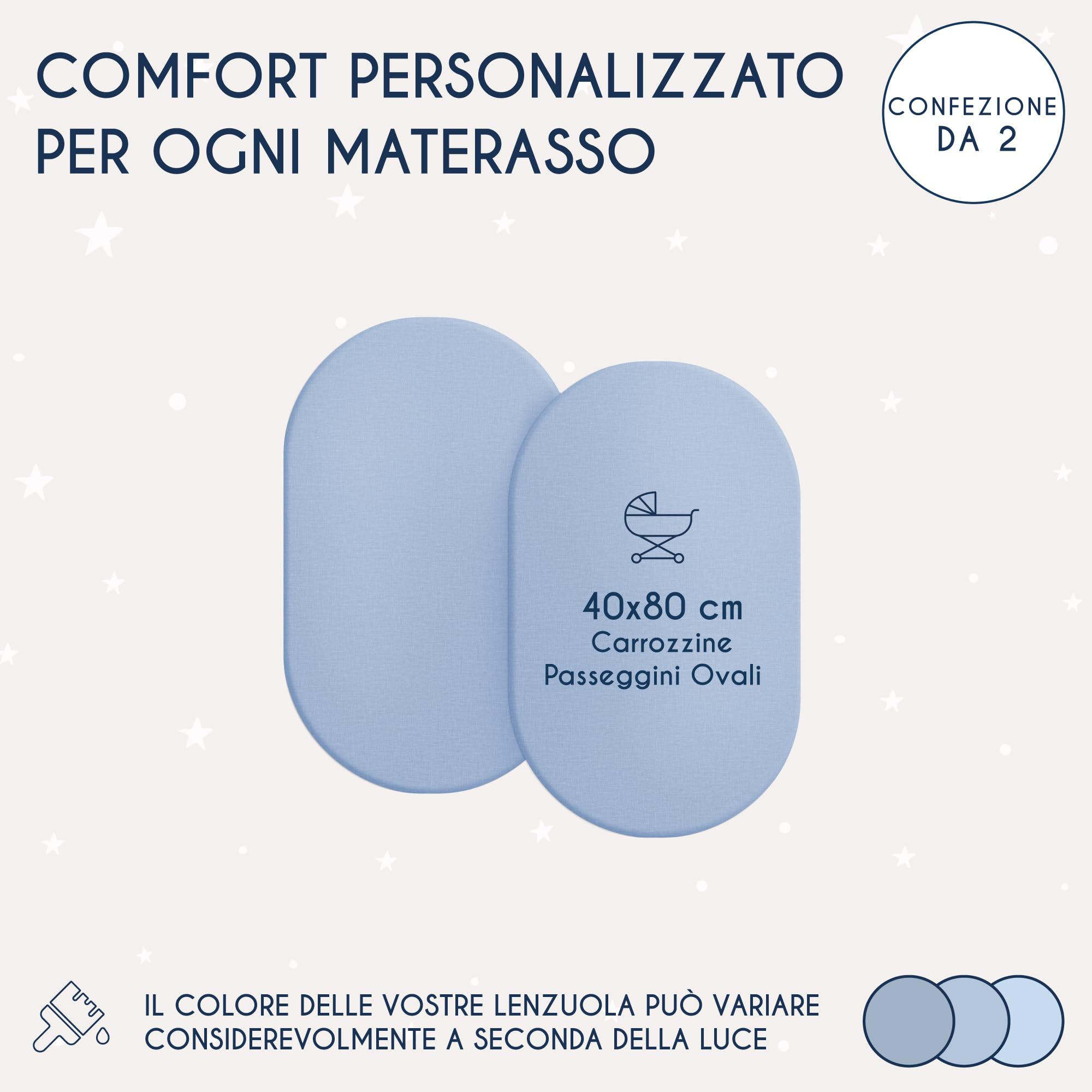 Dreamzie - Set 2 Lenzuolo con Angoli Cotone Bambini - 40x80 - Oeko Tex certificato - Azzurro - Lenzuolo con Angoli 40x80