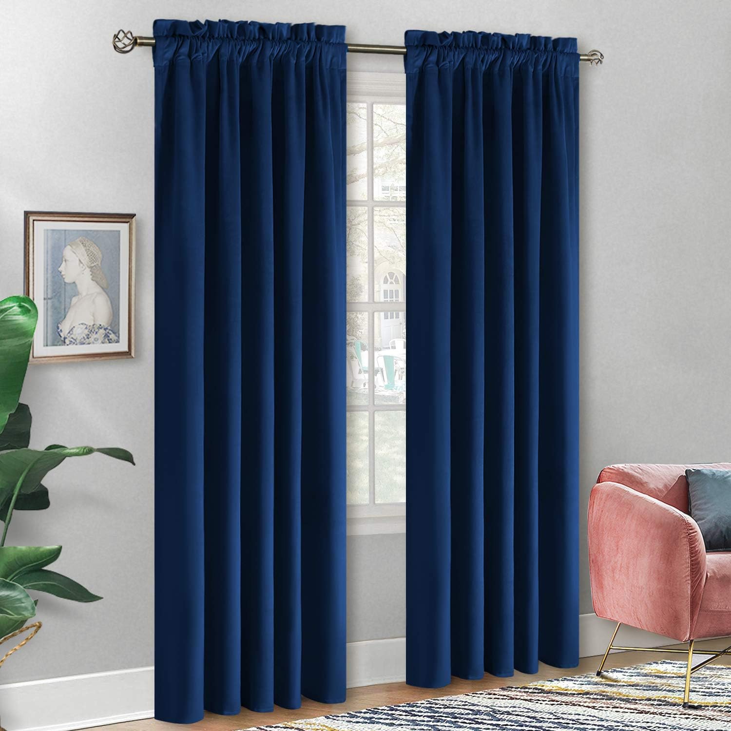 BGment Soft Velvet Curtains for Bedroom, Top Pocket Energy Efficiency Thermal Insulated Room Darkening Curtains for Living Room, Set of 2 Panels (Each 52 x 95 Inch, Blue)