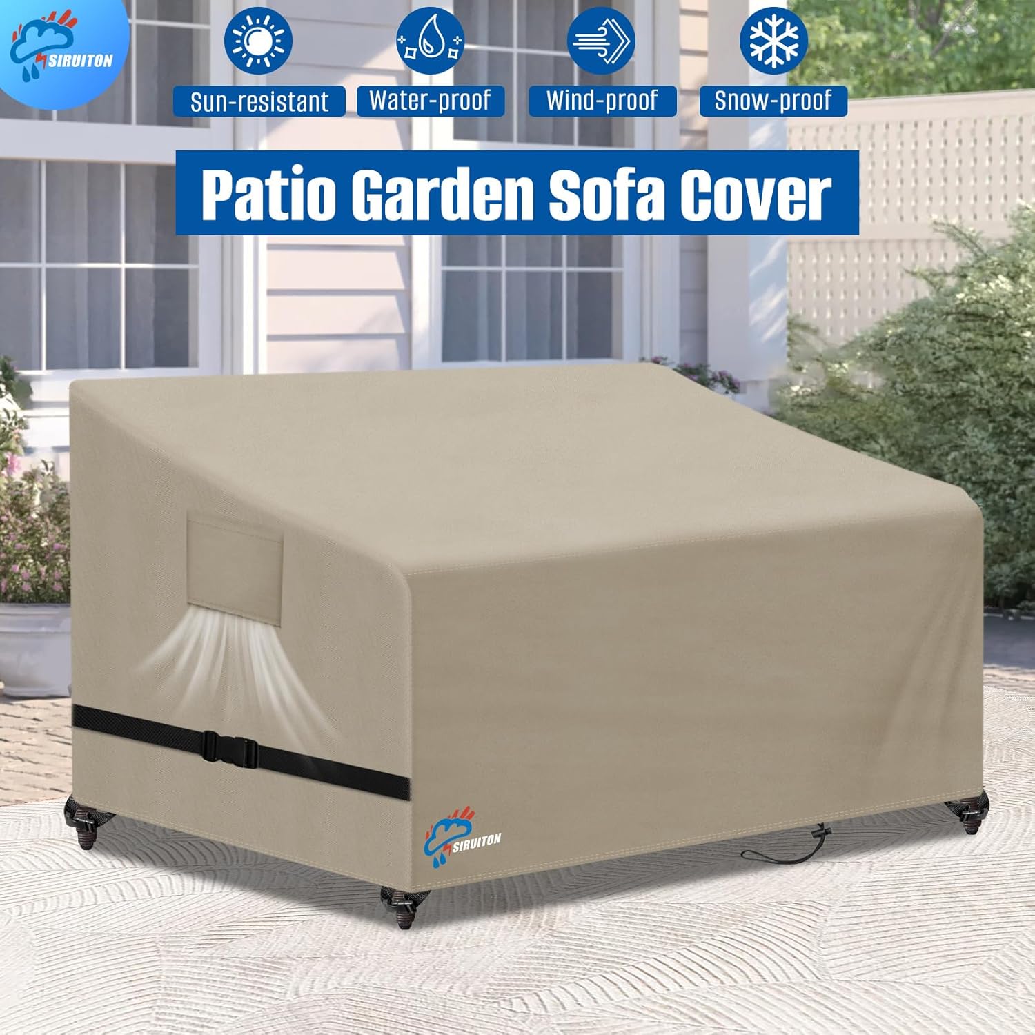 SIRUITON 3-Seat 104" W x 40" D x 35" H Garden Patio Sofa/Loveseat/Bench Cover, Heavy Duty 420D Oxford Waterproof Outdoor Sofa Cover, Lawn Patio Furniture Covers