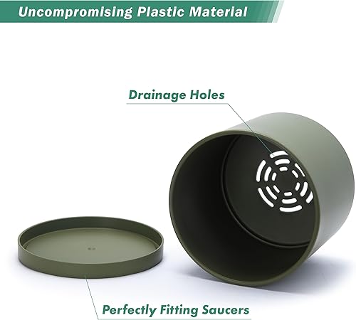 Miniatura 39 de D'vine Dev Macetas de plástico de 10 pulgadas para macetas de plantas con agujero de drenaje y platillos sin costuras, color negro, 74-X-B-2 Mate