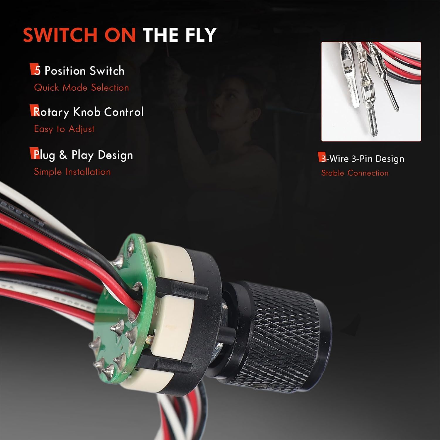 5-Position CCV SOTF Switch Compatible with Ram 2500 3500 6.7L Cummins 2010-2021 and Nissan Titan XD 5.0L Cummins 2016-2019, 3-Wire 3-Pin Shift-On-The-Fly Rotary Selector Switch with Connector