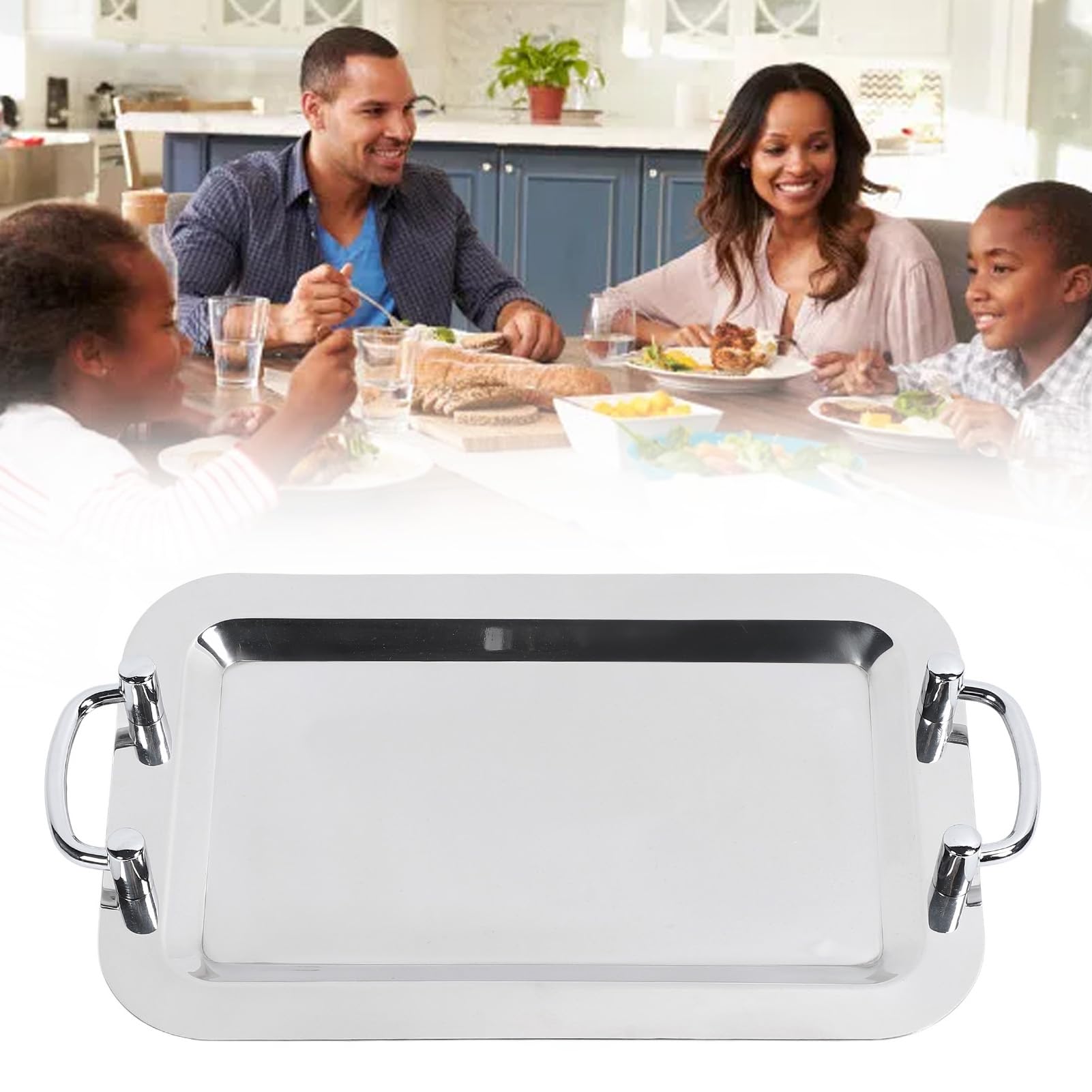 Aramox Plato de Buffet de Acero Inoxidable con Acabado de Espejo, Bandeja para Servir de Acero Inoxidable 304 con Asa para Hotel, Restaurante, Banquete, Boda, Buffet, Postre, Exhibición de Frutas