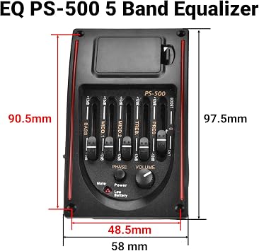 LiebeWH Acoustic Guitar Pickup Preamp 5 Band Equalizer Tuner Piezo Volume Control for Stage Studio Professional